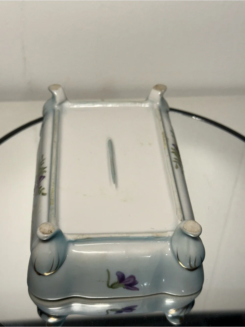 Vintage Hand Painted Porcelain Trinket Box Footed